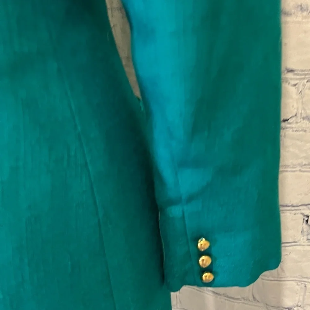 Vintage Sassoon Teal Skirt Suit With Gold Tone Buttons 2 Pcs Set Size 8 - Picture 6 of 13